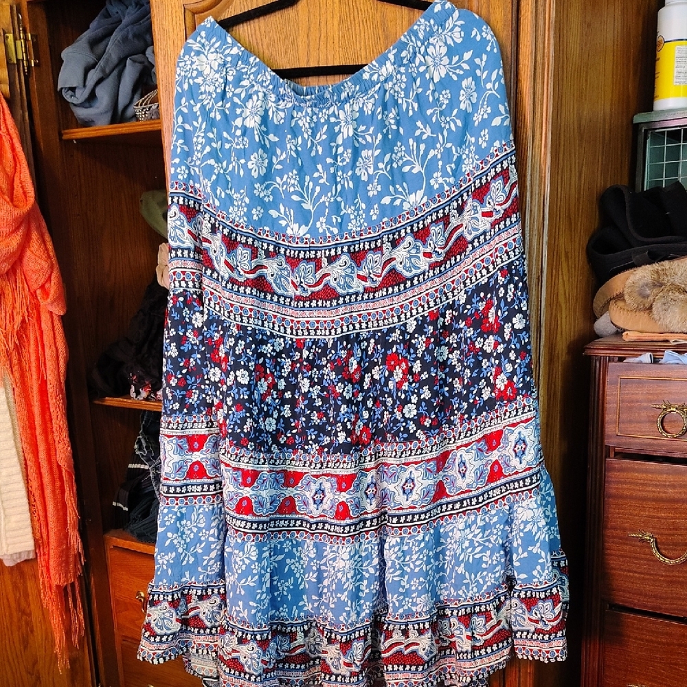 White Stag Blue and Red Floral Maxi Skirt